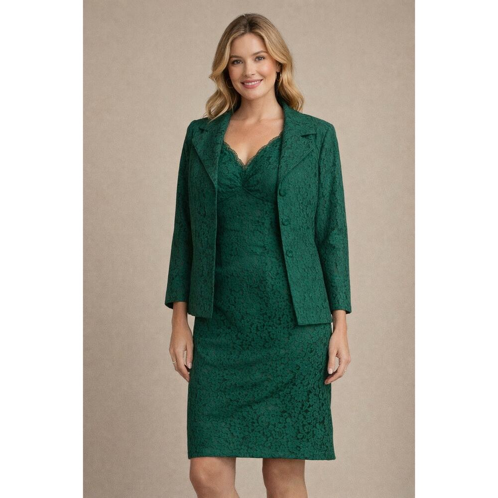 Vintage Helene of Arkansas Green Lace Dress Jacket Set Altered